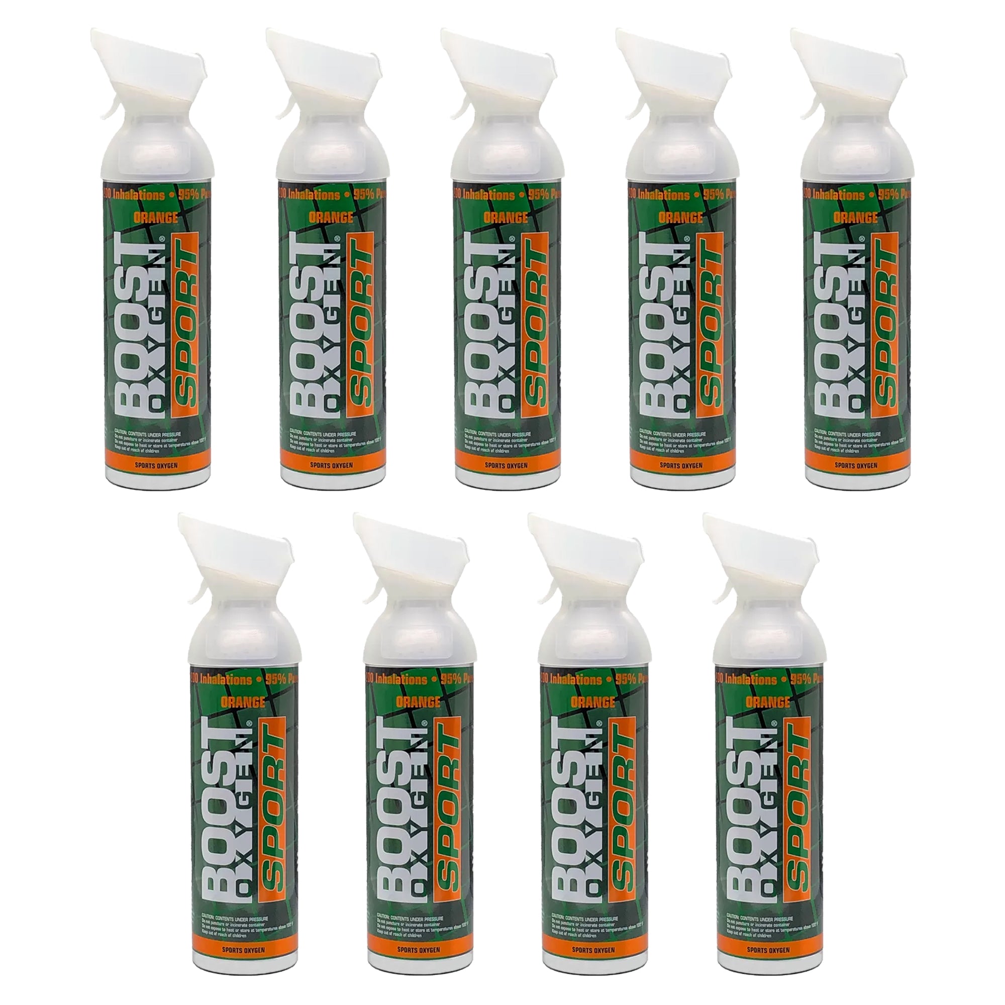 Boost Oxygen 10L Canned Supplemental Oxygen with Mouthpiece, Orange (9 Pack)