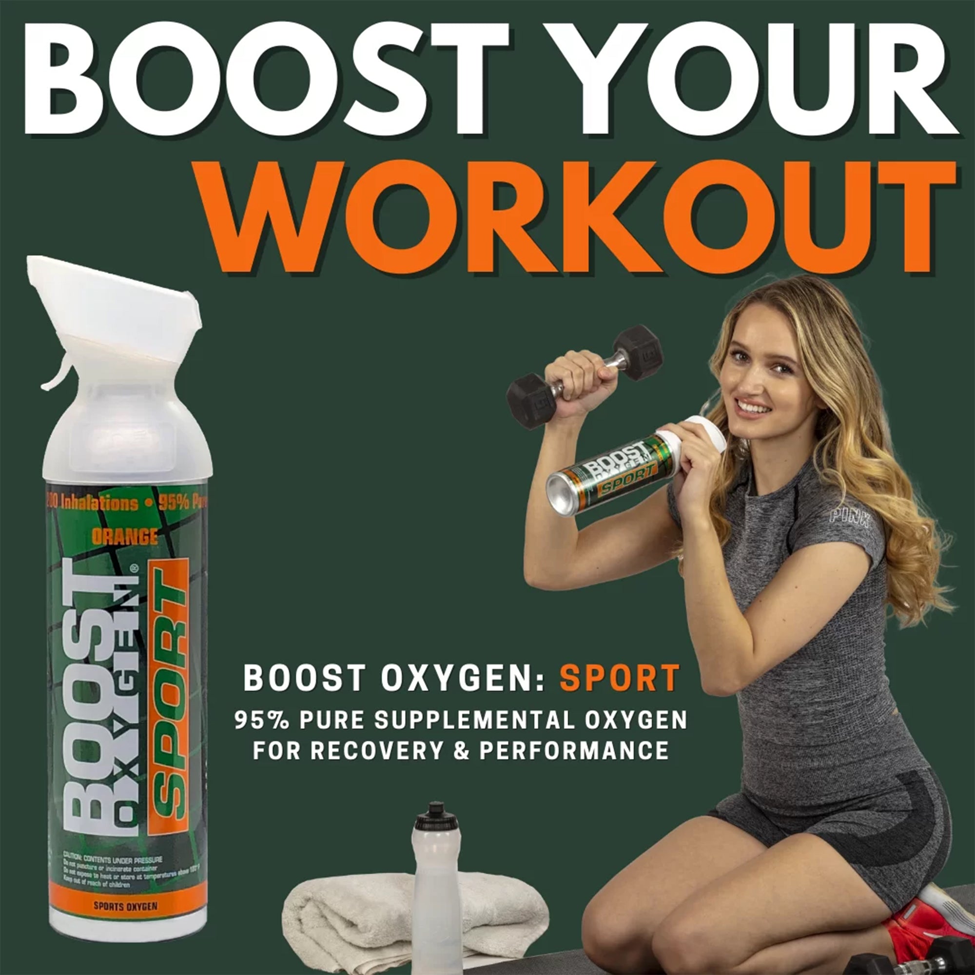 Boost Oxygen 10L Canned Supplemental Oxygen with Mouthpiece, Orange (9 Pack)