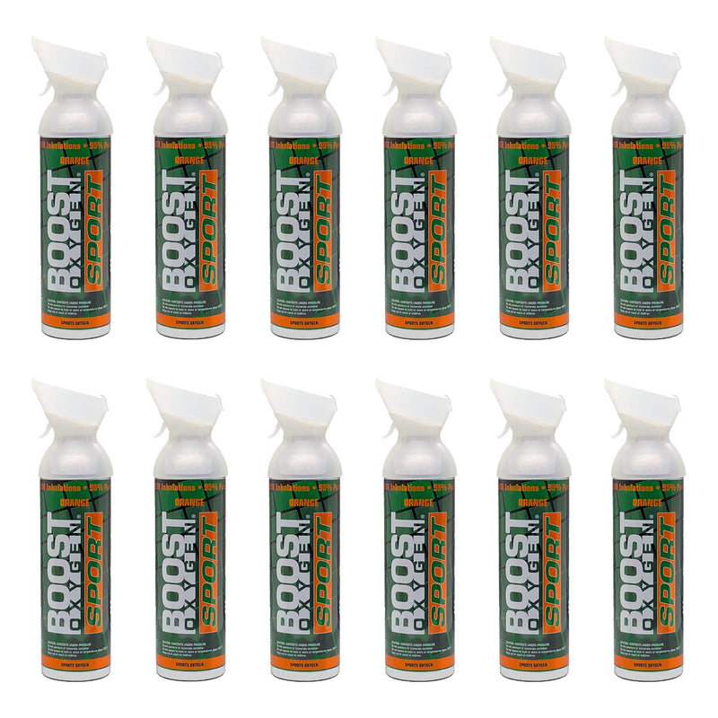 Boost Oxygen 10L Canned Supplemental Oxygen with Mouthpiece, Orange (12 Pack)