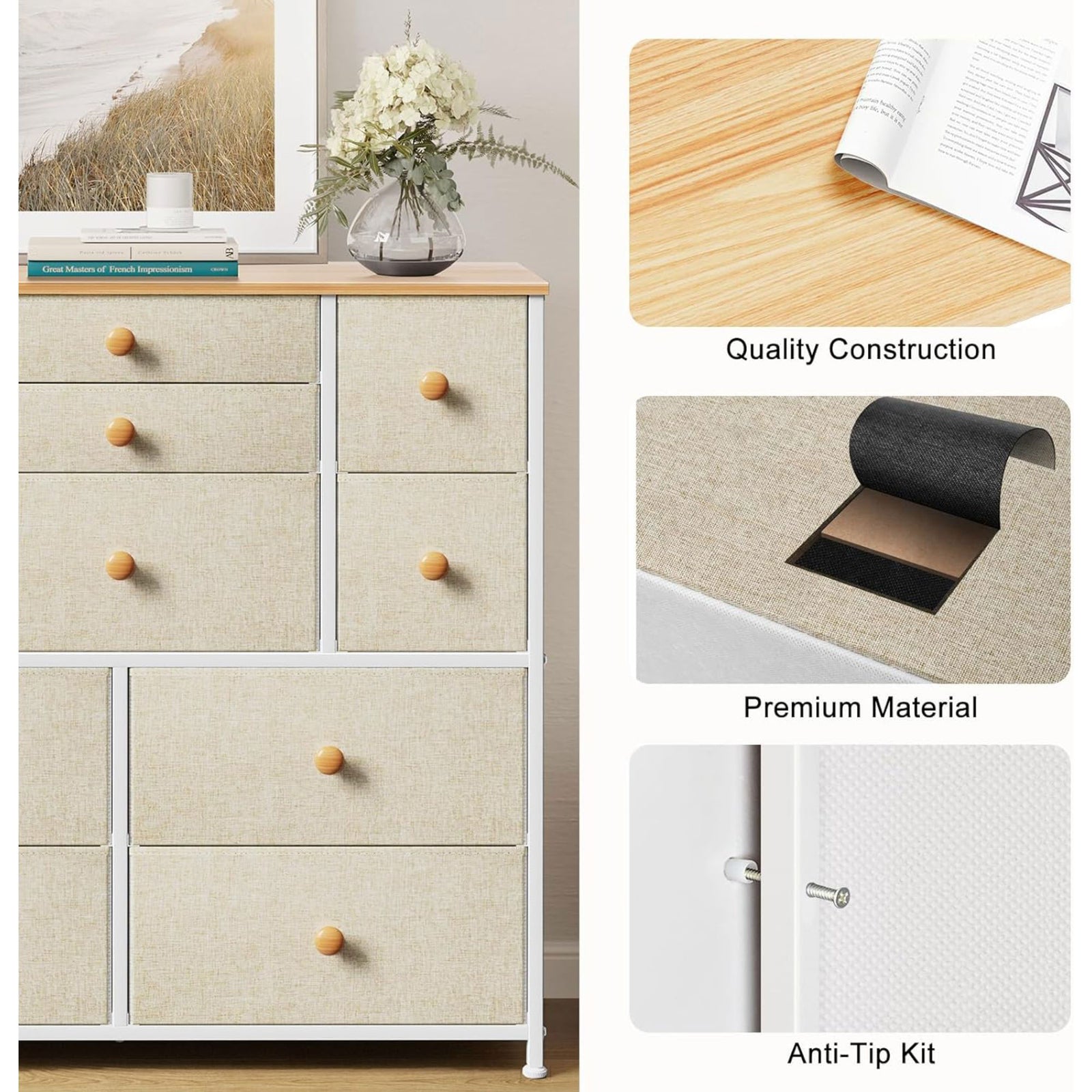 REAHOME 11 Drawer Steel Frame Storage Organizer Chest Dresser, Taupe (Used) - VMInnovations