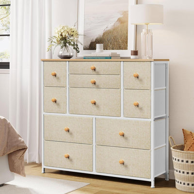 REAHOME 11 Drawer Steel Frame Bedroom Organizer Chest Dresser, Taupe (Open Box) - VMInnovations