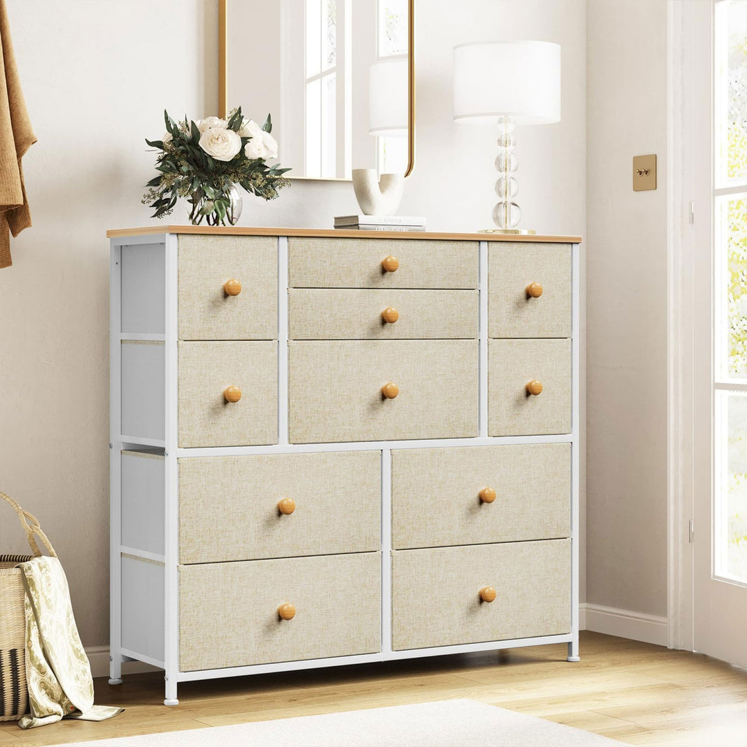 REAHOME 11 Drawer Steel Frame Storage Organizer Chest Dresser, Taupe (Used) - VMInnovations
