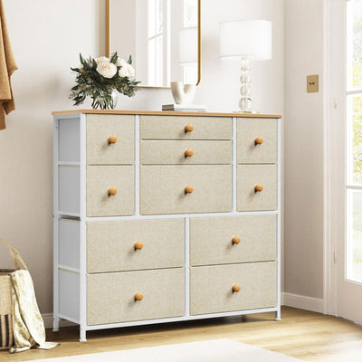 REAHOME 11 Drawer Steel Frame Storage Organizer Chest Dresser, Taupe (Used) - VMInnovations