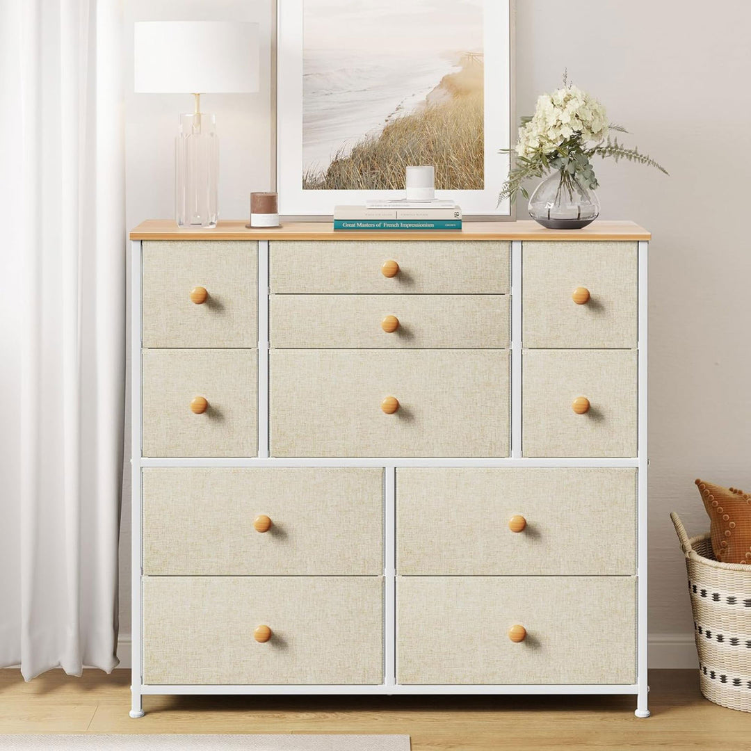 REAHOME 11 Drawer Steel Frame Storage Organizer Chest Dresser, Taupe (Used) - VMInnovations