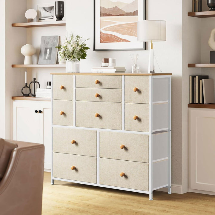 REAHOME 11 Drawer Steel Frame Storage Organizer Chest Dresser, Taupe (Used) - VMInnovations