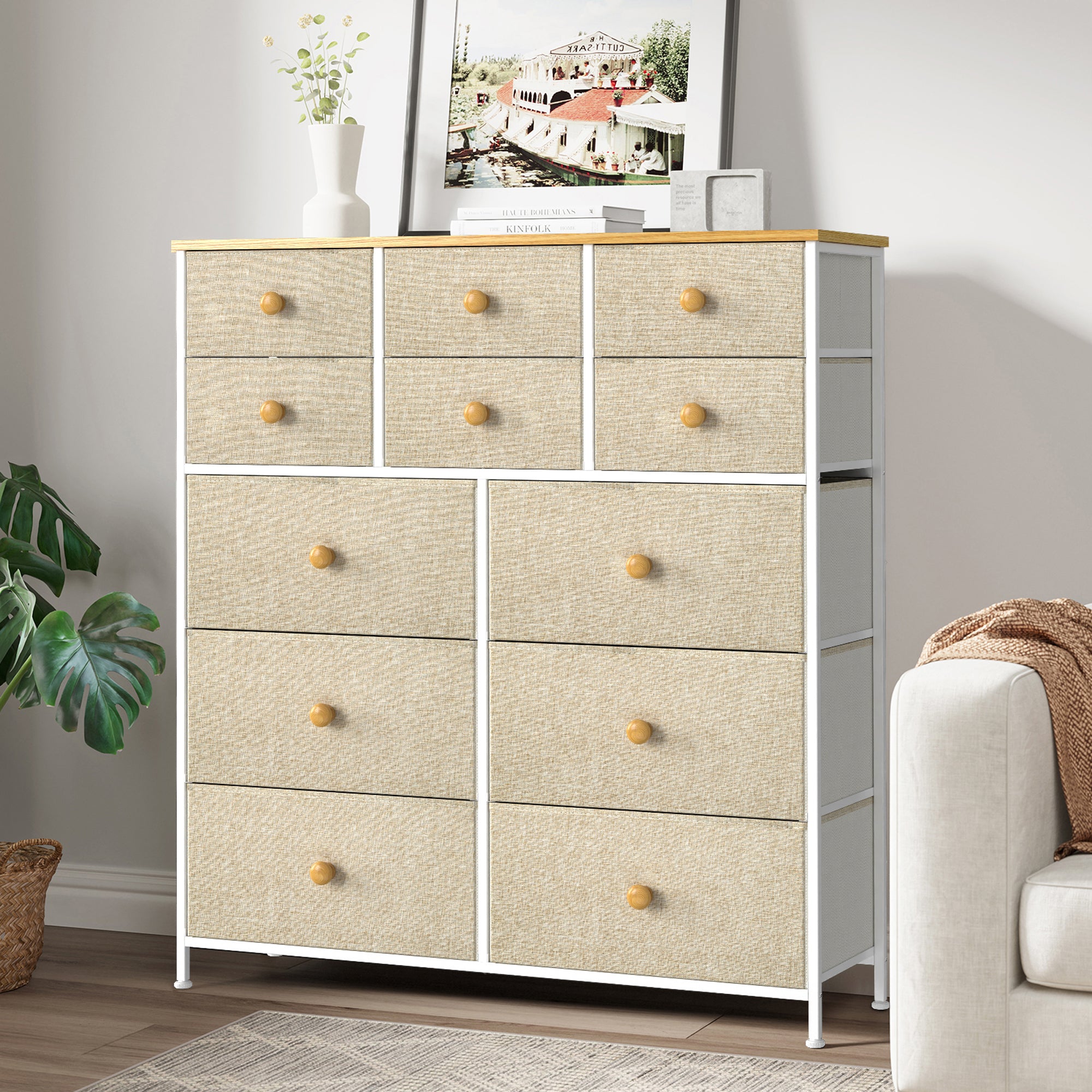 REAHOME 12 Drawer Steel Frame Bedroom Closet Organizer Dresser,Taupe(Used) - VMInnovations