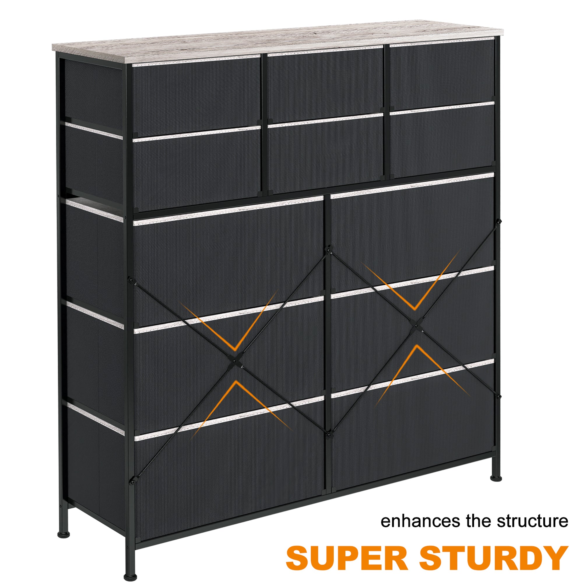 REAHOME 12 Drawer Steel Frame Bedroom Storage Organizer Dresser,Dark Taupe(Used) - VMInnovations