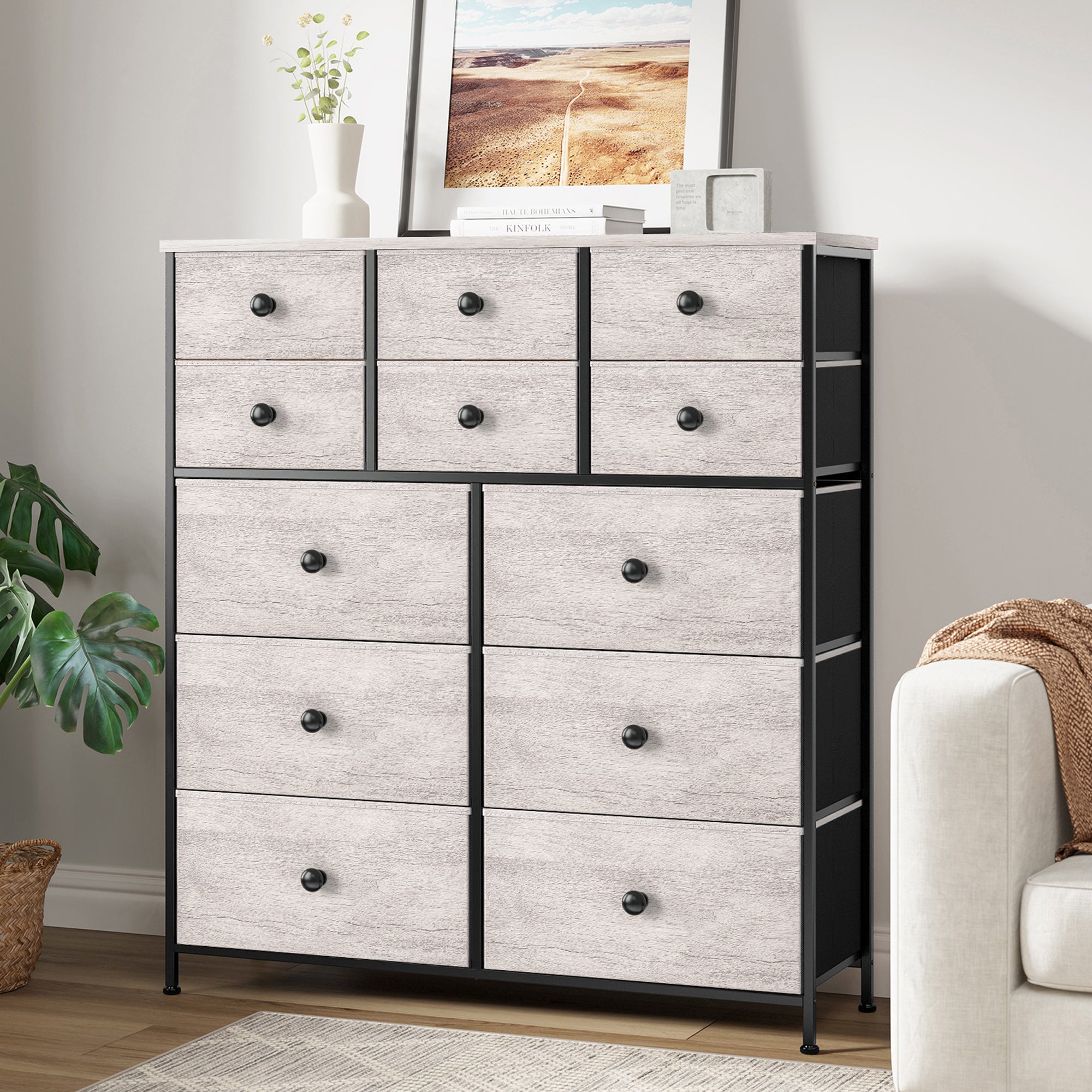 REAHOME 12 Drawer Steel Frame Bedroom Storage Organizer Dresser,Dark Taupe(Used) - VMInnovations