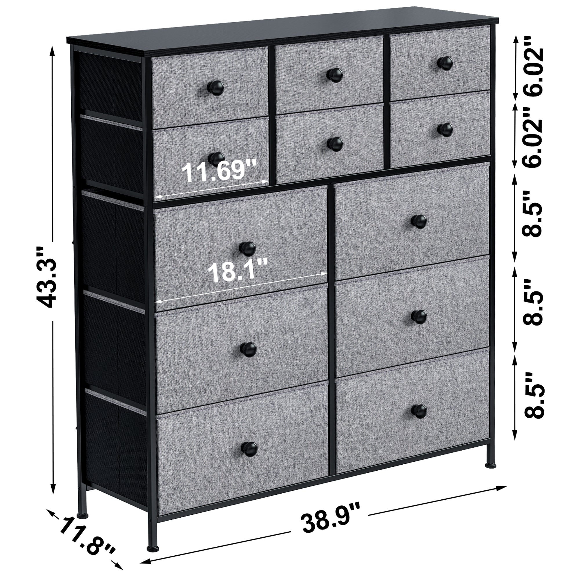 REAHOME 12 Drawer Steel Frame Storage Organizer Dresser, Light Grey (Open Box) - VMInnovations