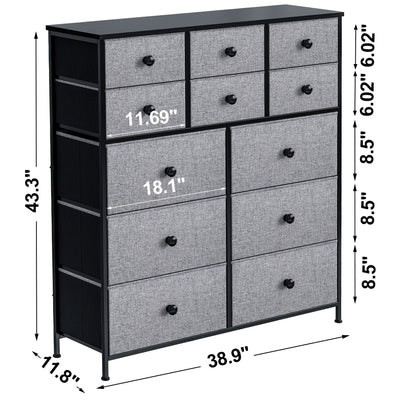 REAHOME 12 Drawer Steel Frame Storage Organizer Dresser, Light Grey (Open Box) - VMInnovations