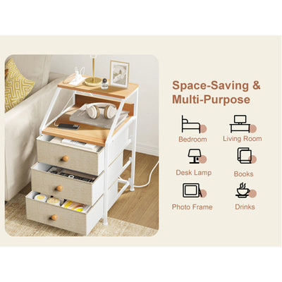 REAHOME 3 Drawer Nightstand End Table Unit w/Charging Station, Taupe (Used) - VMInnovations