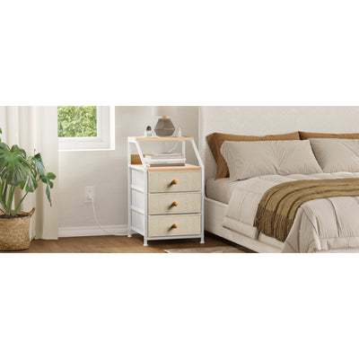 REAHOME 3 Drawer Nightstand End Table Unit w/Charging Station, Taupe (Used) - VMInnovations