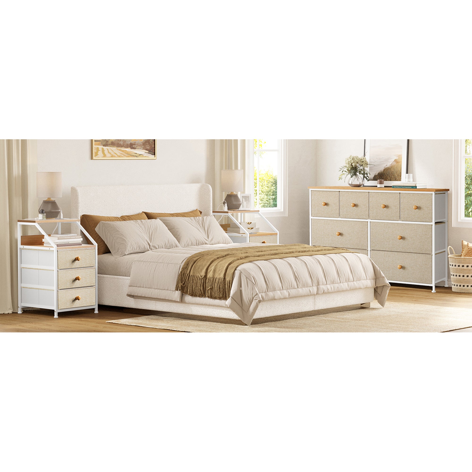 REAHOME 3 Drawer Nightstand End Table Unit w/Charging Station, Taupe (Used) - VMInnovations