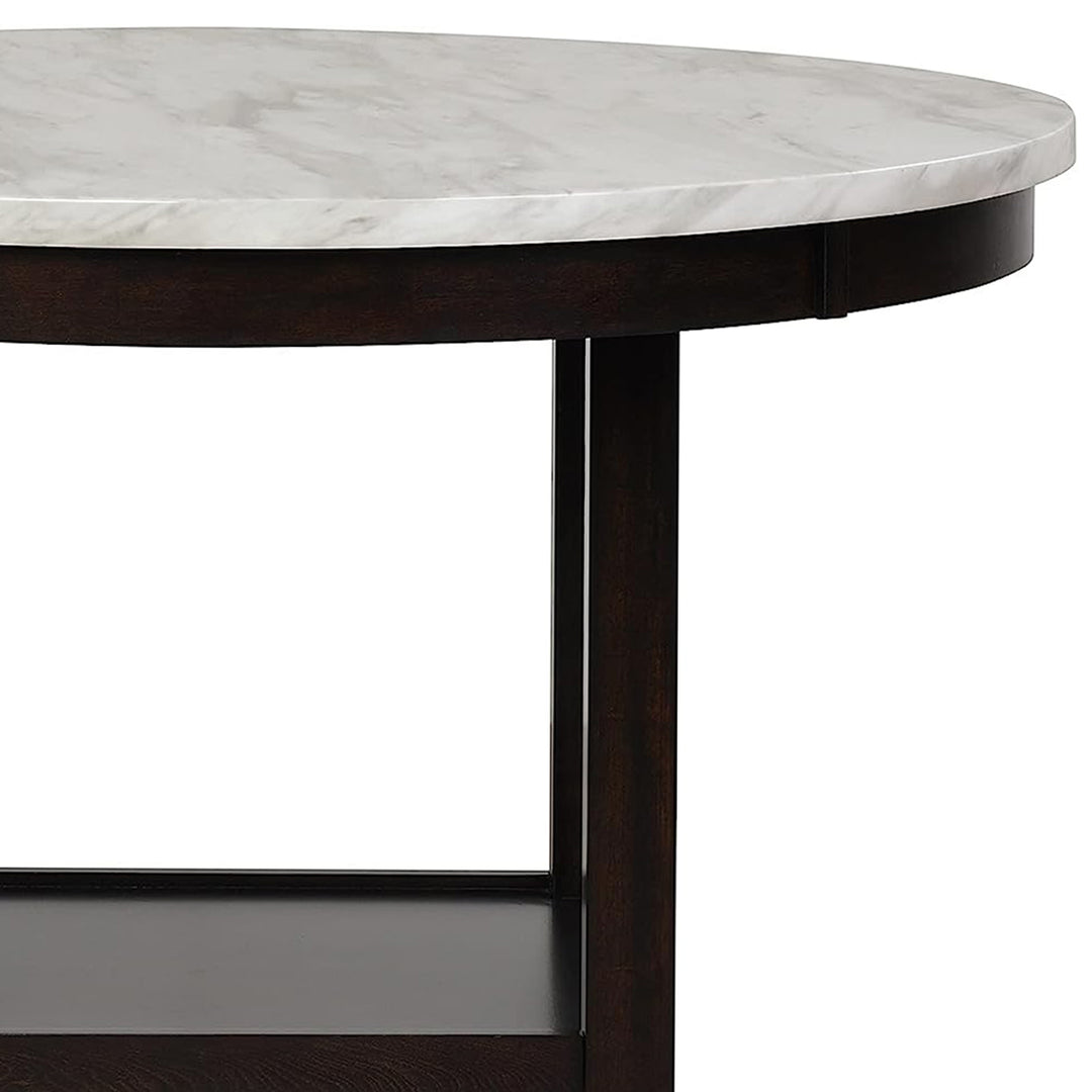 New Classic Furniture Celeste 42 Inch Faux Marble Round Counter Table, Espresso - VMInnovations