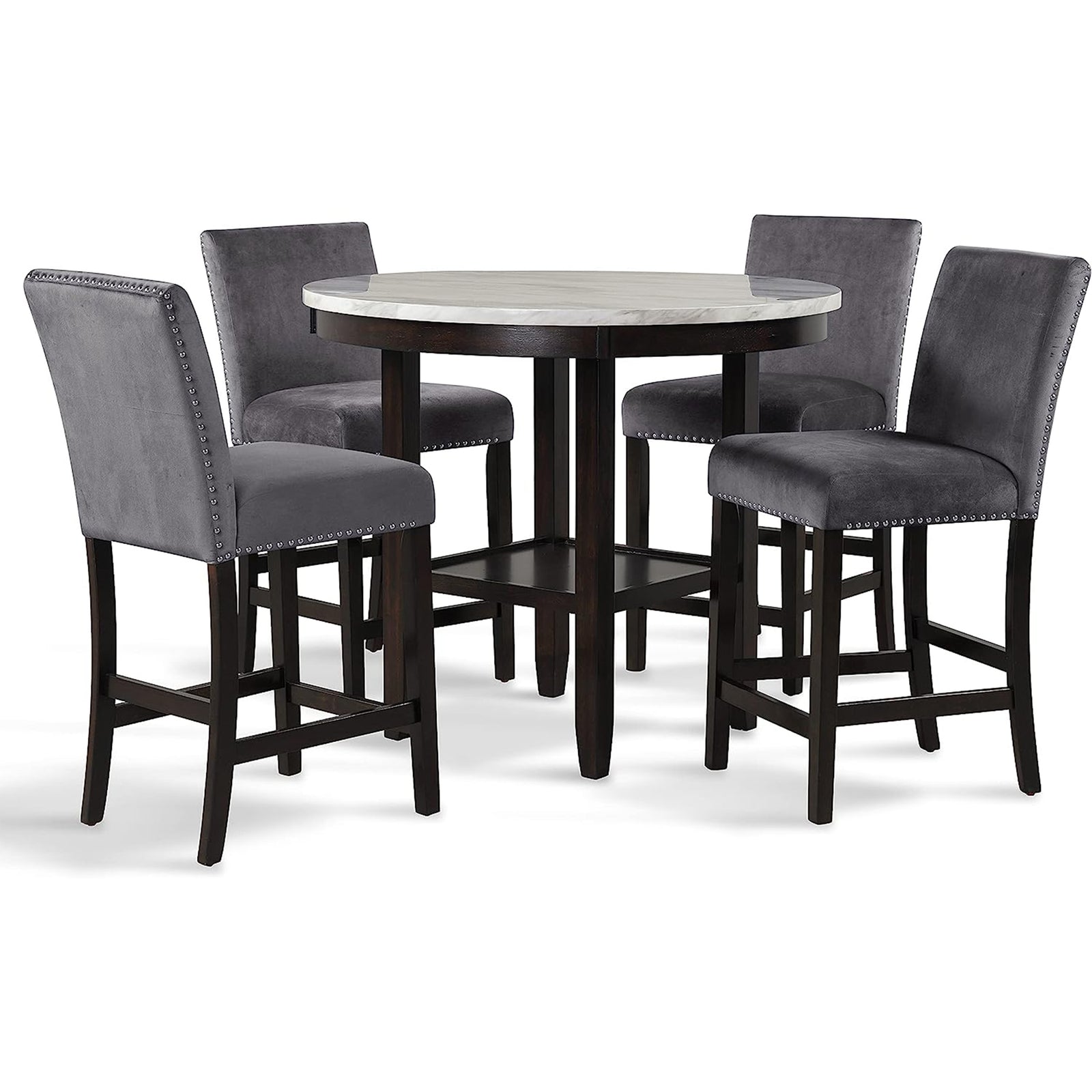 New Classic Furniture Celeste 42" Faux Marble Round Table, & 4 Chair Set, Gray - VMInnovations