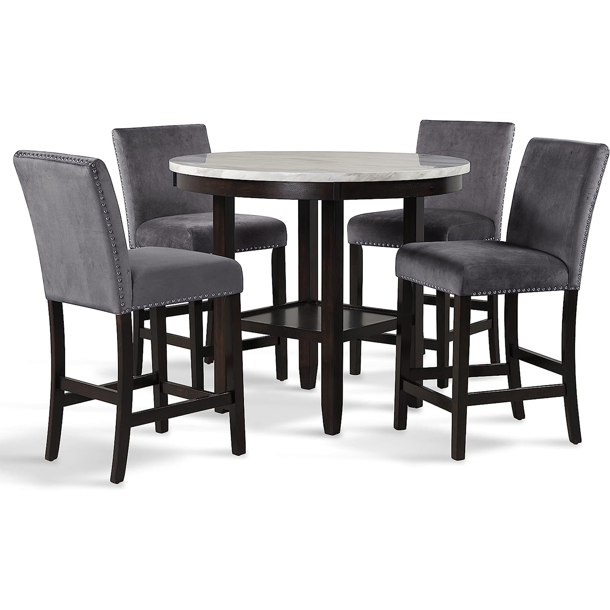 New Classic Furniture Celeste 42 Inch Faux Marble Round Counter Table, Espresso - VMInnovations