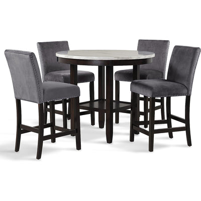 New Classic Furniture Celeste 42 Inch Faux Marble Round Counter Table, Espresso - VMInnovations