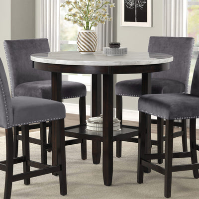 New Classic Furniture Celeste 42 Inch Faux Marble Round Counter Table, Espresso - VMInnovations