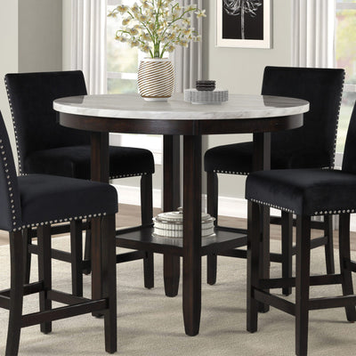 New Classic Furniture Celeste 42 Inch Faux Marble Round Counter Table, Espresso - VMInnovations