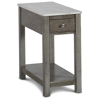 New Classic Furniture Wooden Faux Marble Top End Table w/Drawer, Gray (Open Box)