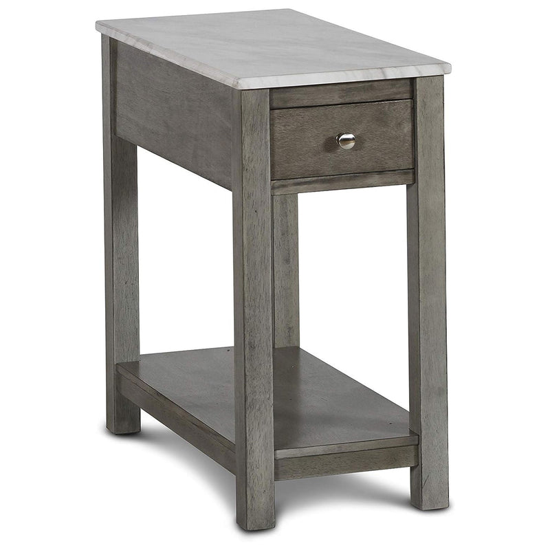 New Classic Furniture Noah Wooden Faux Marble Top End Table with Drawer, Gray