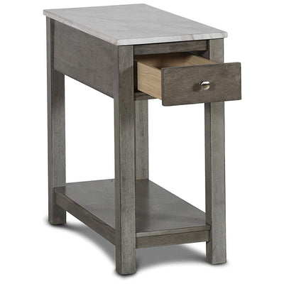 New Classic Furniture Noah Wooden Faux Marble Top End Table with Drawer, Gray