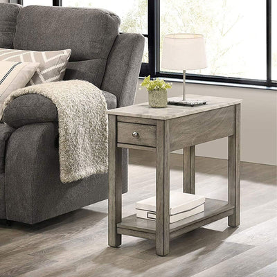 New Classic Furniture Wooden Faux Marble Top End Table w/Drawer, Gray (Open Box)