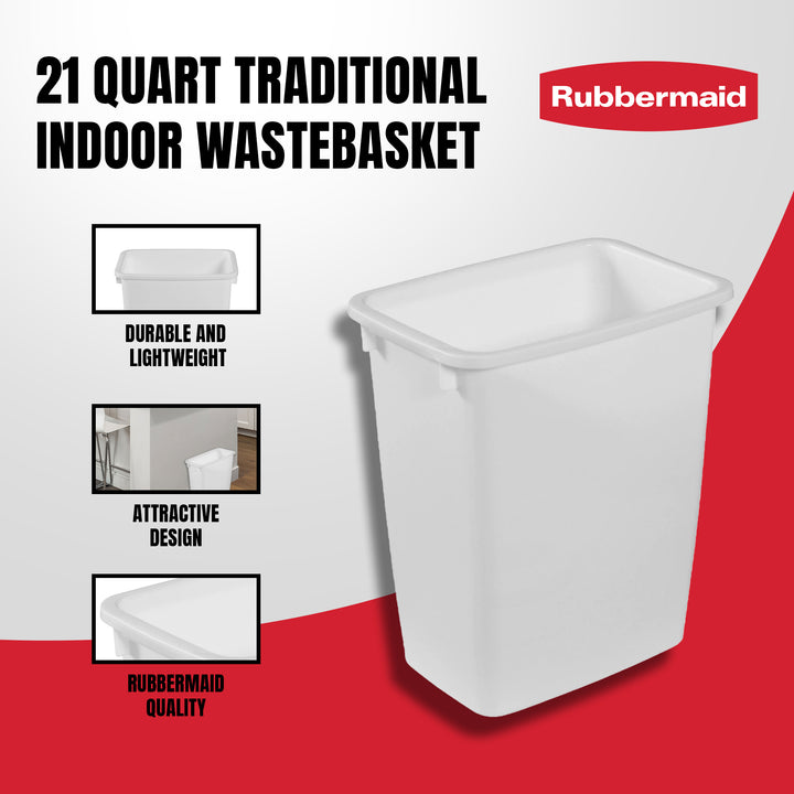 Rubbermaid 21 Qt Traditional Wastebasket Indoor Home Trash Can Container, White