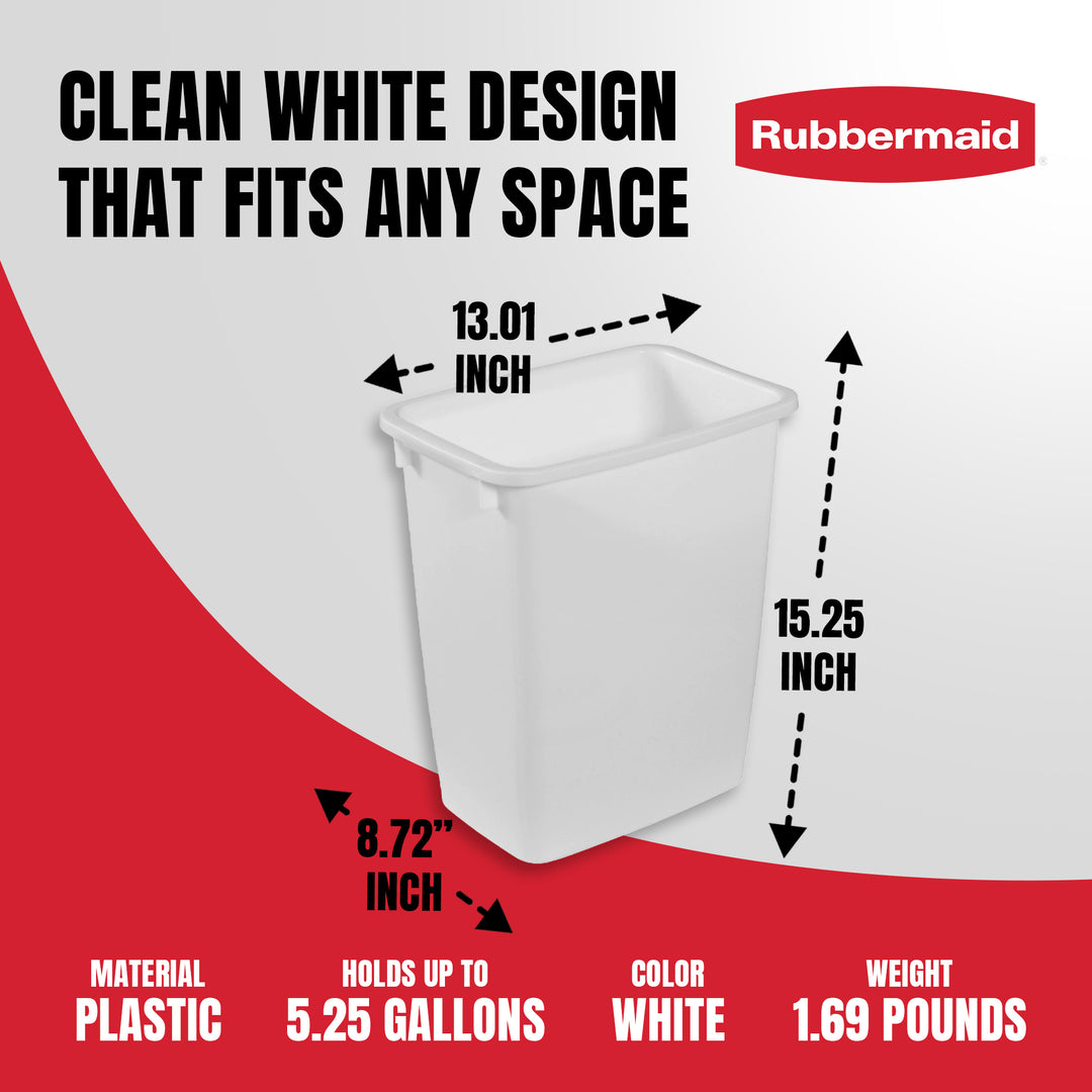 Rubbermaid 21 Qt Traditional Wastebasket Indoor Home Trash Can Container, White