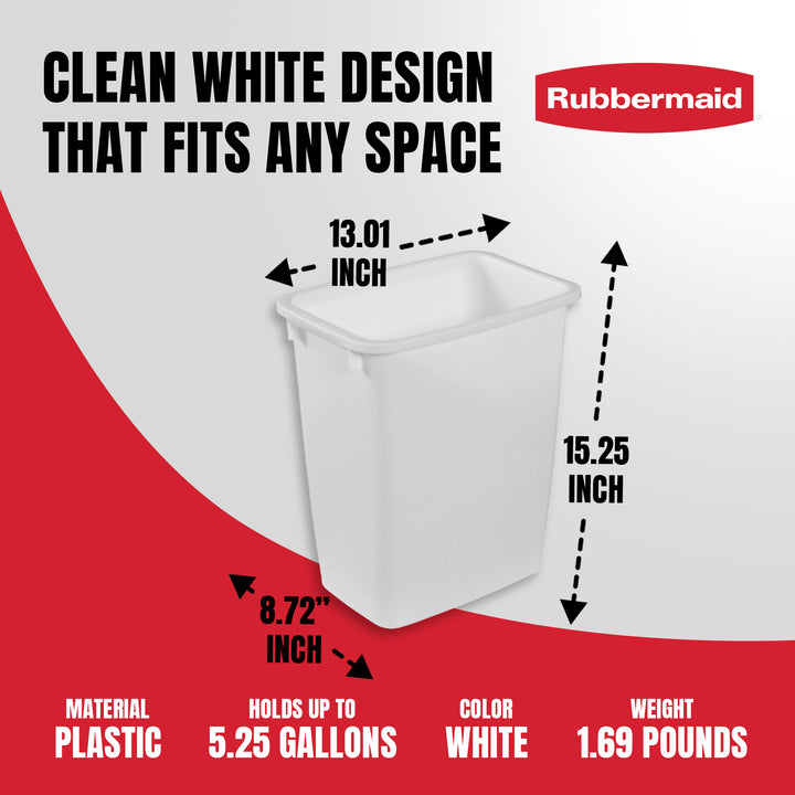 Rubbermaid 21 Qt Traditional Wastebasket Indoor Home Trash Can Container, White