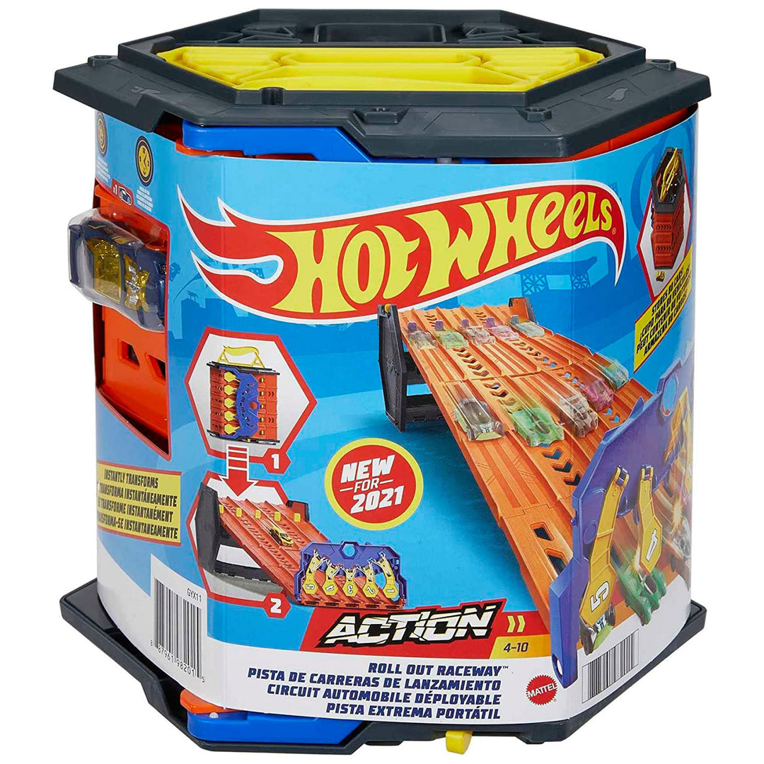 Mattel Hot Wheels 5 Lane Collapsible Roll Out Raceway Track Set, Multicolor