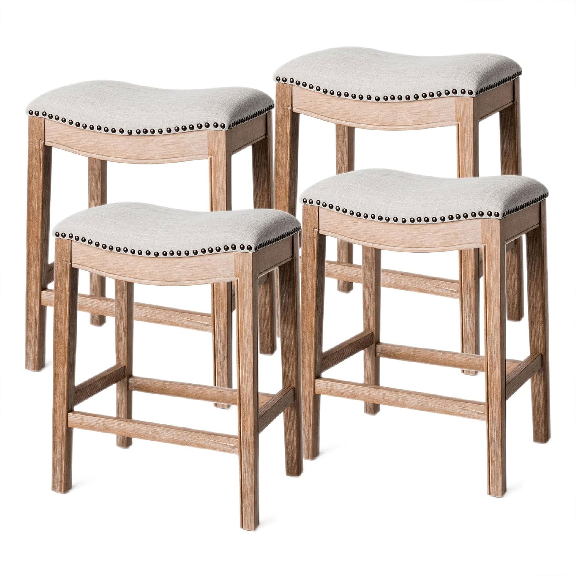Maven Lane Adrien Saddle Backless Counter Stool, Weathered Oak(Open Box)(4 Pack) - VMInnovations