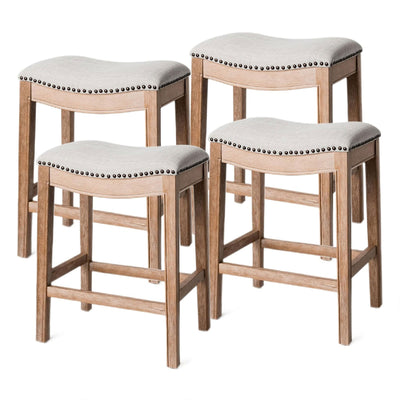 Maven Lane Adrien Saddle Backless Counter Stool, Weathered Oak(Open Box)(4 Pack) - VMInnovations