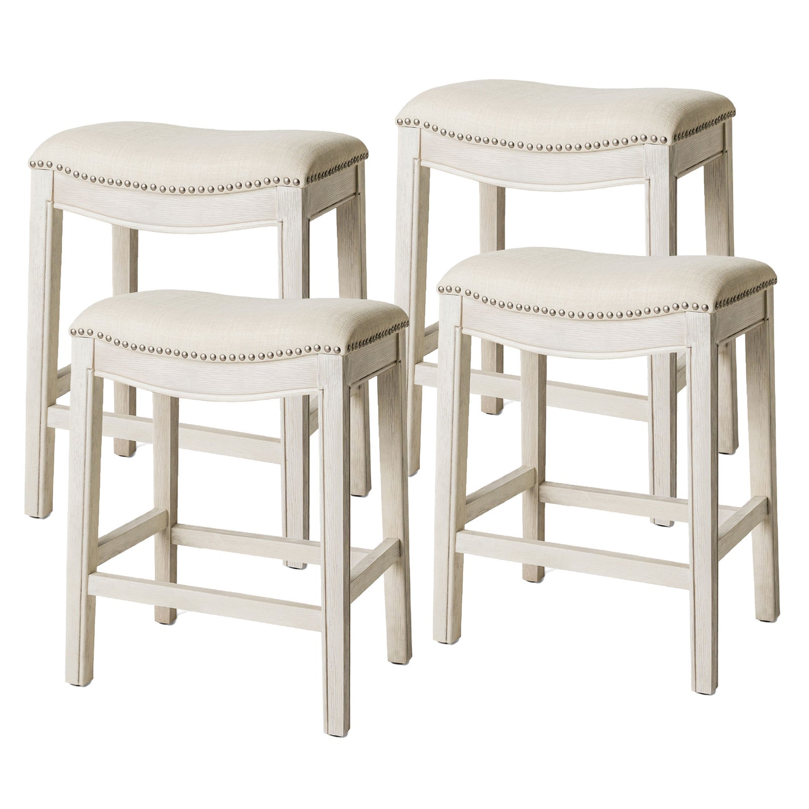 Maven Lane Adrien Saddle Bar Stool, White Oak, Counter Height(Open Box) (4 Pack) - VMInnovations