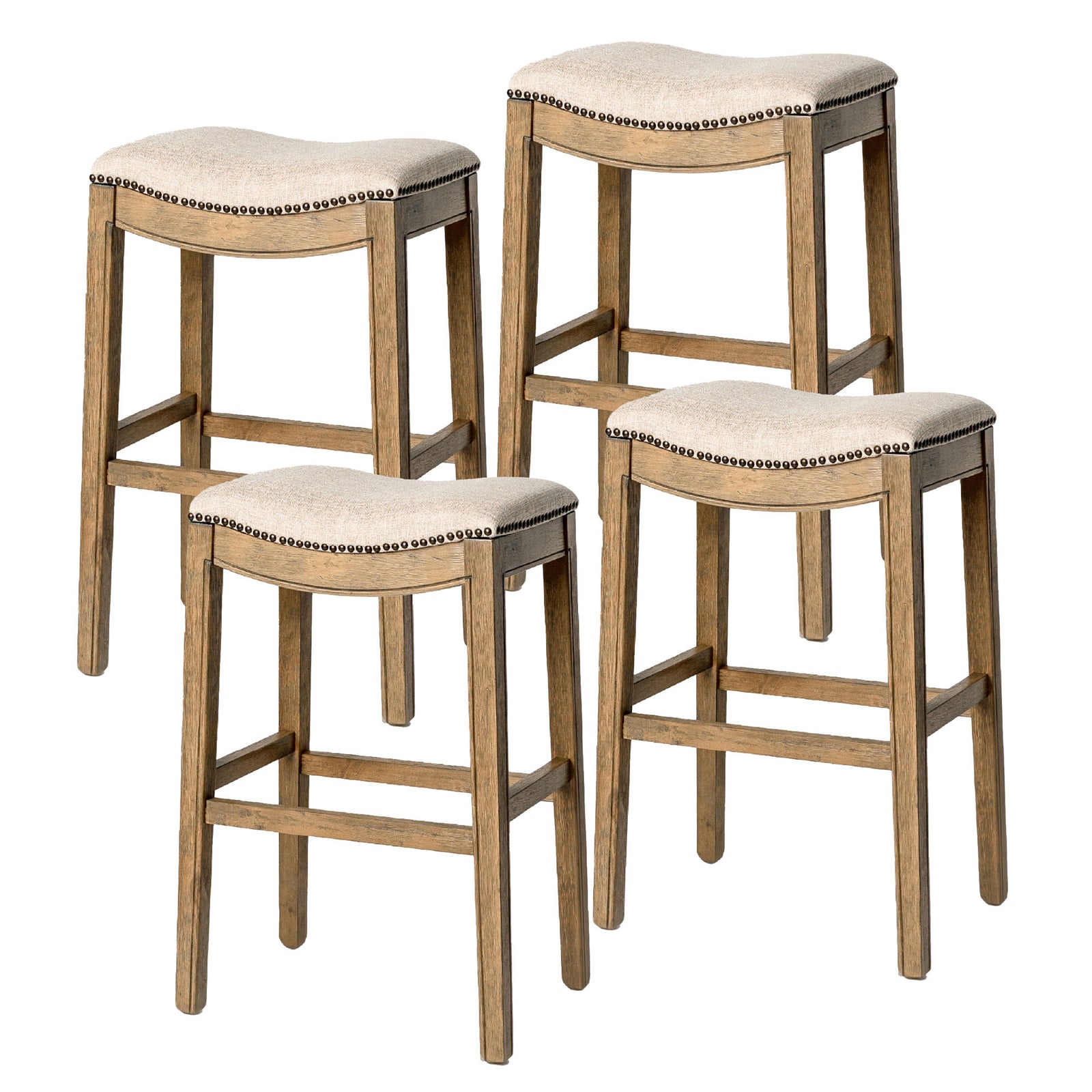 Maven Lane Adrien Saddle Bar Stool, Natural, Bar Height (Open Box) (4 Pack) - VMInnovations