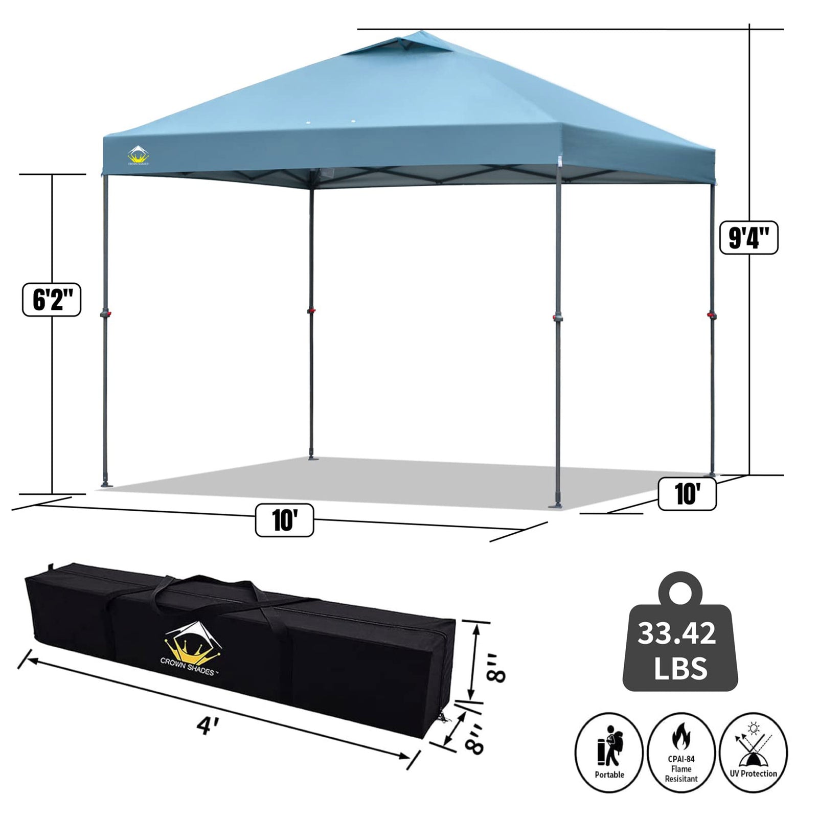 Crown Shades 10x10’ Pop Up Folding Shade Canopy and Carry Bag, Cyan Blue (Used) - VMInnovations