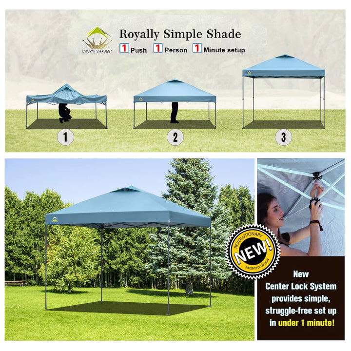 Crown Shades 10x10’ Pop Up Folding Shade Canopy and Carry Bag, Cyan Blue (Used) - VMInnovations