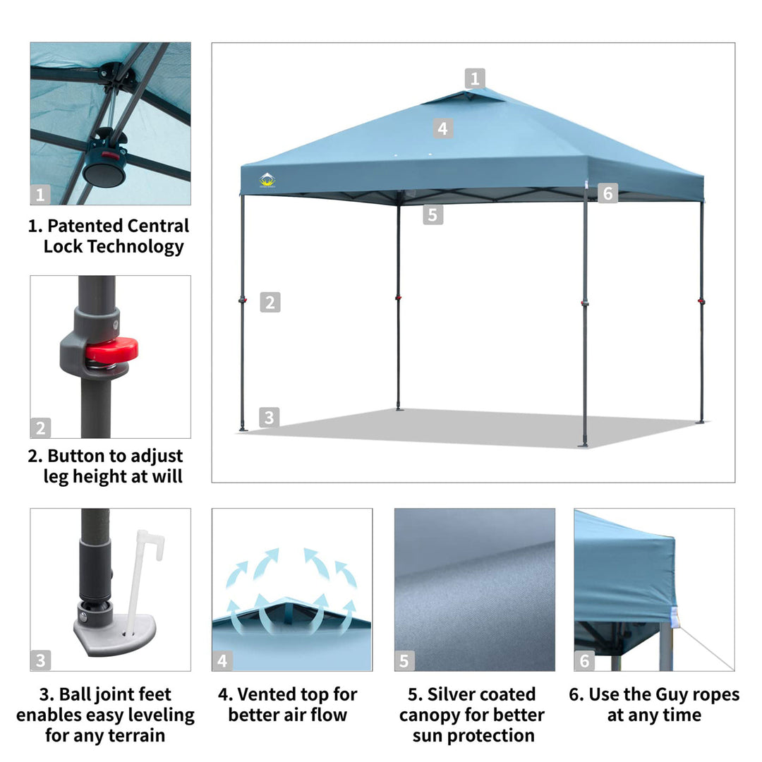 Crown Shades 10x10’ Pop Up Folding Shade Canopy and Carry Bag, Cyan Blue (Used) - VMInnovations