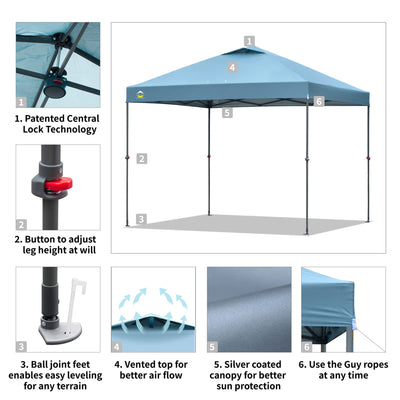 Crown Shades 10x10’ Pop Up Folding Shade Canopy and Carry Bag, Cyan Blue (Used) - VMInnovations