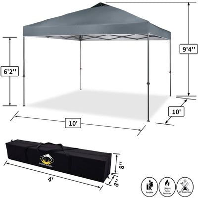 Crown Shades 10’ x 10’ Instant Pop Up Folding Shade Canopy with Carry Bag, Grey - VMInnovations