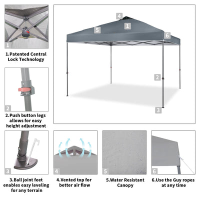 Crown Shades 10’ x 10’ Instant Pop Up Folding Shade Canopy with Carry Bag, Grey - VMInnovations