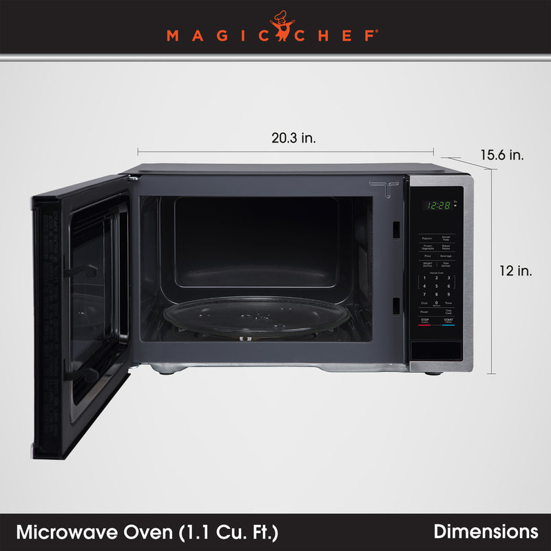 Magic Chef 1000 Watt 1.1 Cubic Feet Digital Touch Microwave, Silver (Damaged)