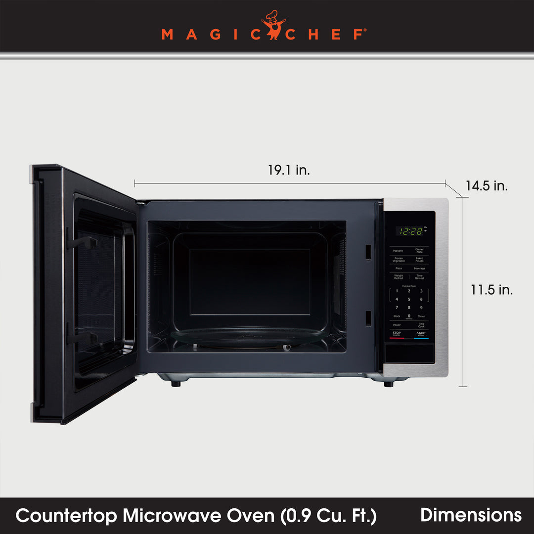 Magic Chef 900 Watt 0.9 Cubic Ft Digital Countertop Microwave, Silver (Open Box)