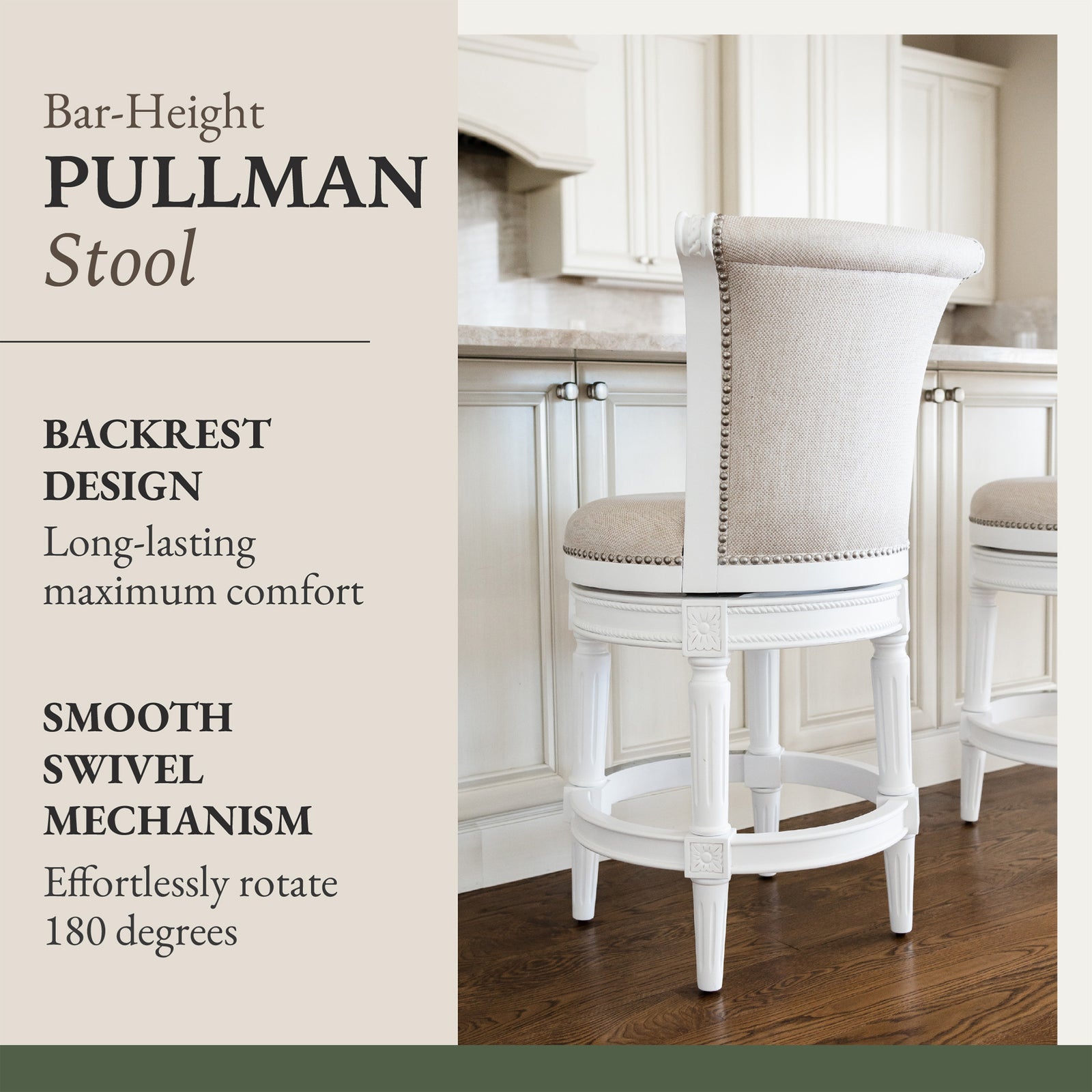 Maven Lane Pullman Swivel Stool, Alabaster White, Bar Height(Open Box) (2 Pack) - VMInnovations
