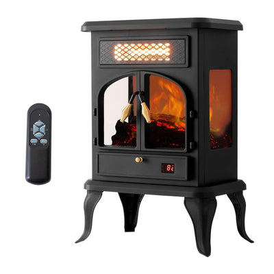 selectric Freestanding Portable Electric Fireplace Heater w/ Remote, Dark Black