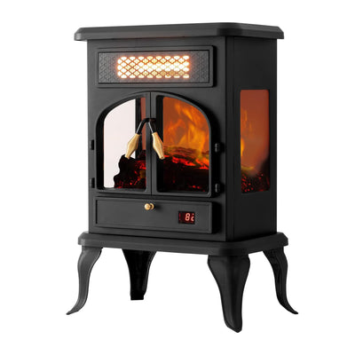 selectric Freestanding Portable Electric Fireplace Heater w/ Remote, Dark Black