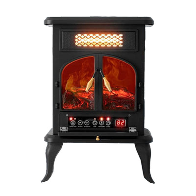 selectric Freestanding Portable Electric Fireplace Heater w/ Remote, Dark Black