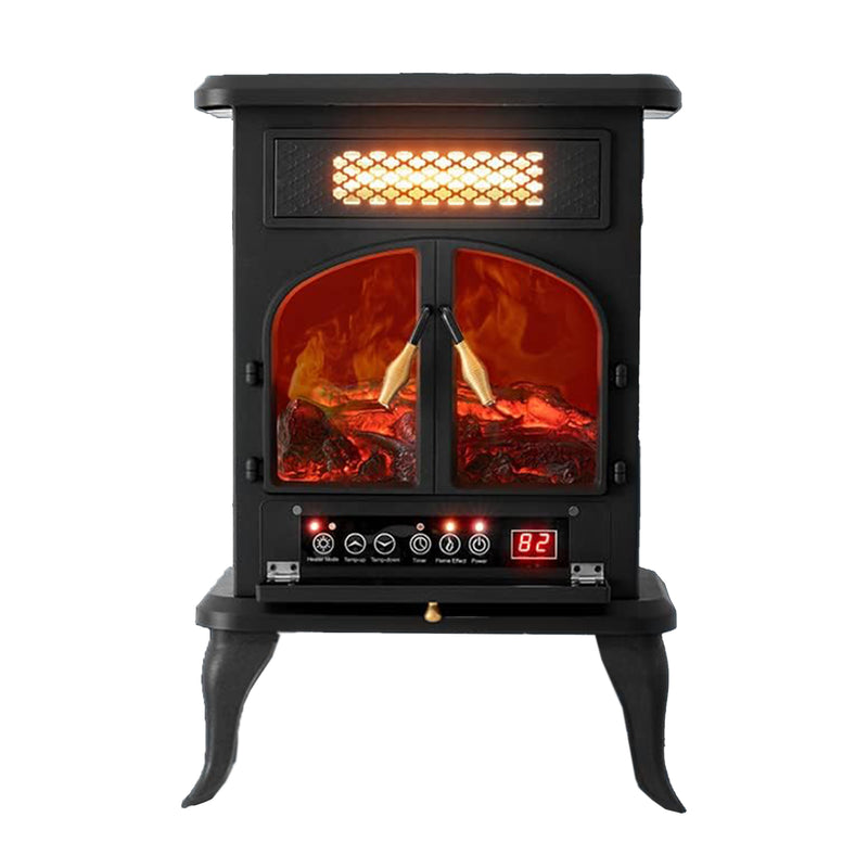 selectric Freestanding Portable Electric Fireplace Heater w/ Remote, Dark Black