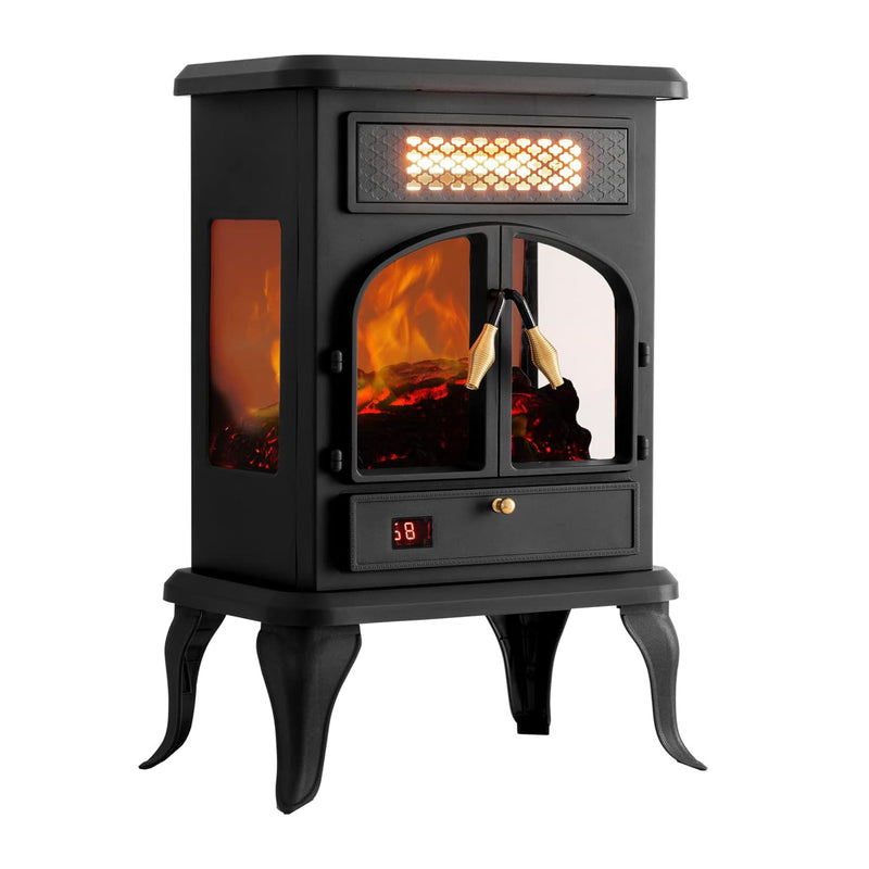 selectric Freestanding Portable Electric Fireplace Heater w/ Remote, Dark Black