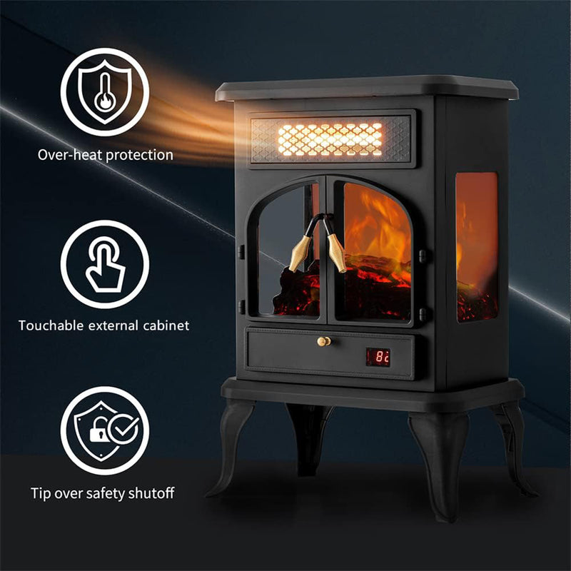 selectric Freestanding Portable Electric Fireplace Heater w/ Remote, Dark Black